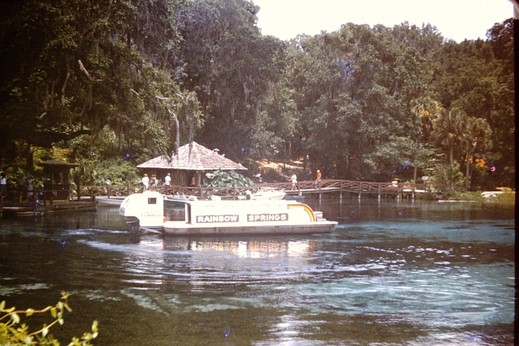 A Rainbow Springs submarine sightseeing boat on the spring around 1970, with RAINBOW SPRINGS lettered on the hull